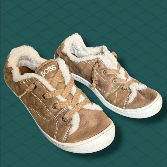 BOBS Brown and Cream Memory Foam Fur Lined Sneakers - Picture 2 of 4